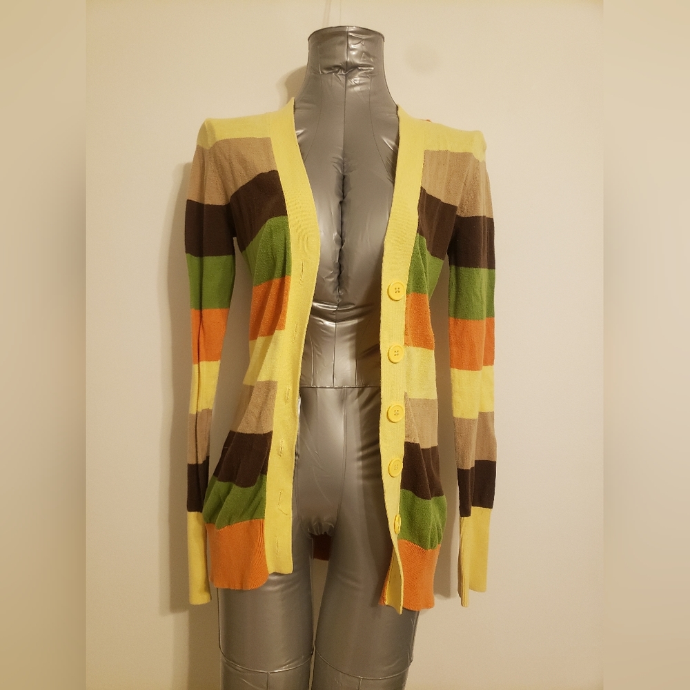 Striped cardigan with yellow trim